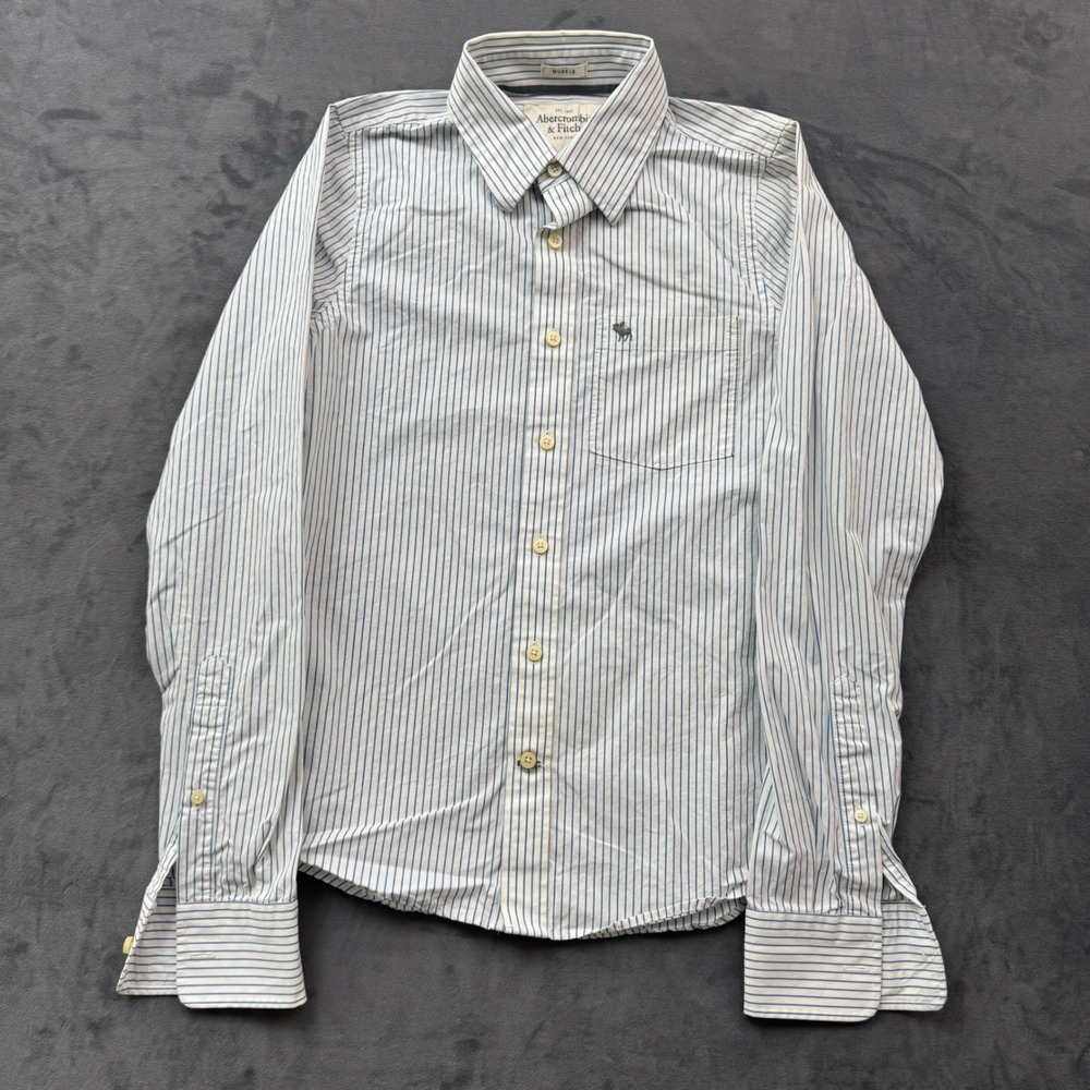 Abercrombie & Fitch Muscle Fit Shirt Mens Small Blue White Striped Long Sleeve